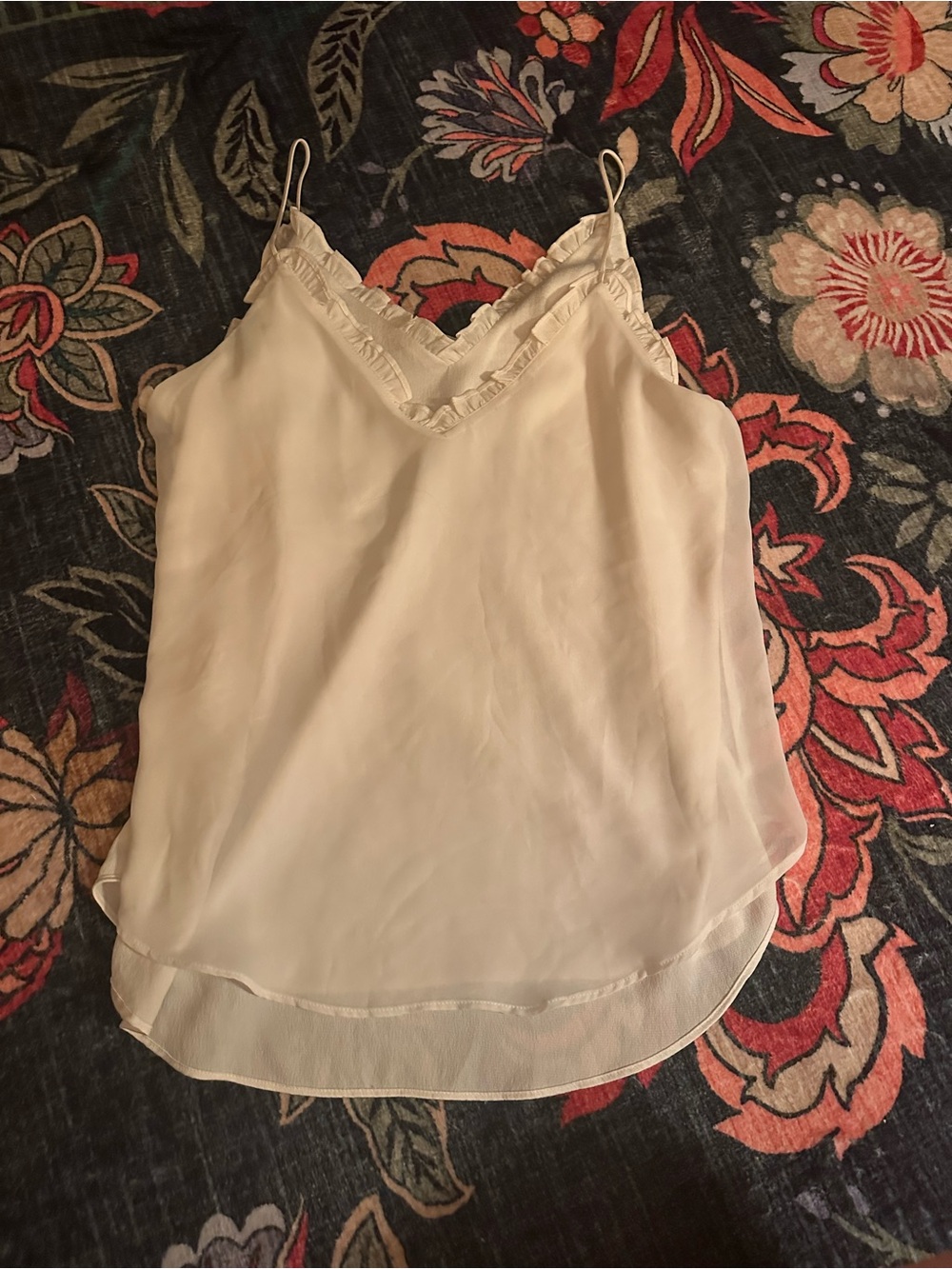 4/$20 💫 White Ruffle Trim Chiffon Cami Tank Top Medium Est